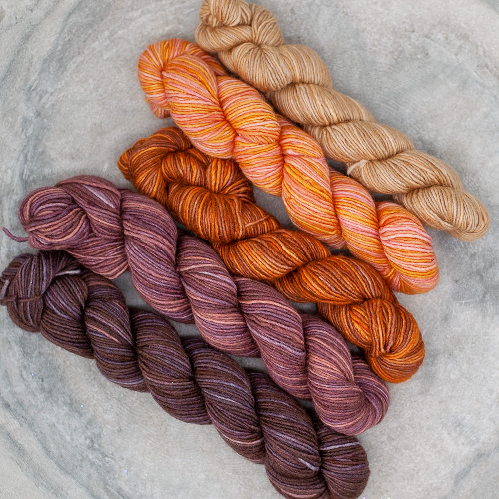 Autumn mini skeins of yarn, mini yarn skeins, mini hanks of yarn for fall,  fall colors in mini yarn skeins - Destination Yarn