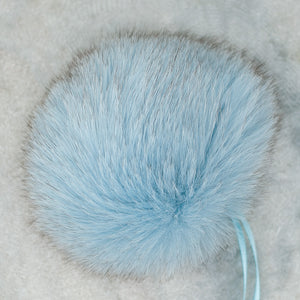 Large Light Blue Fur Pom Pom Keychain with Blue Leather Cord